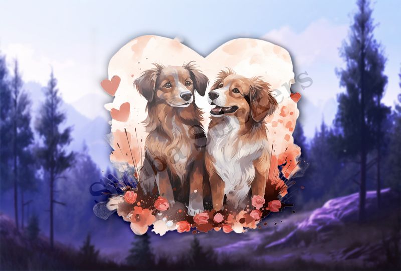 Dogs in love, watercolour