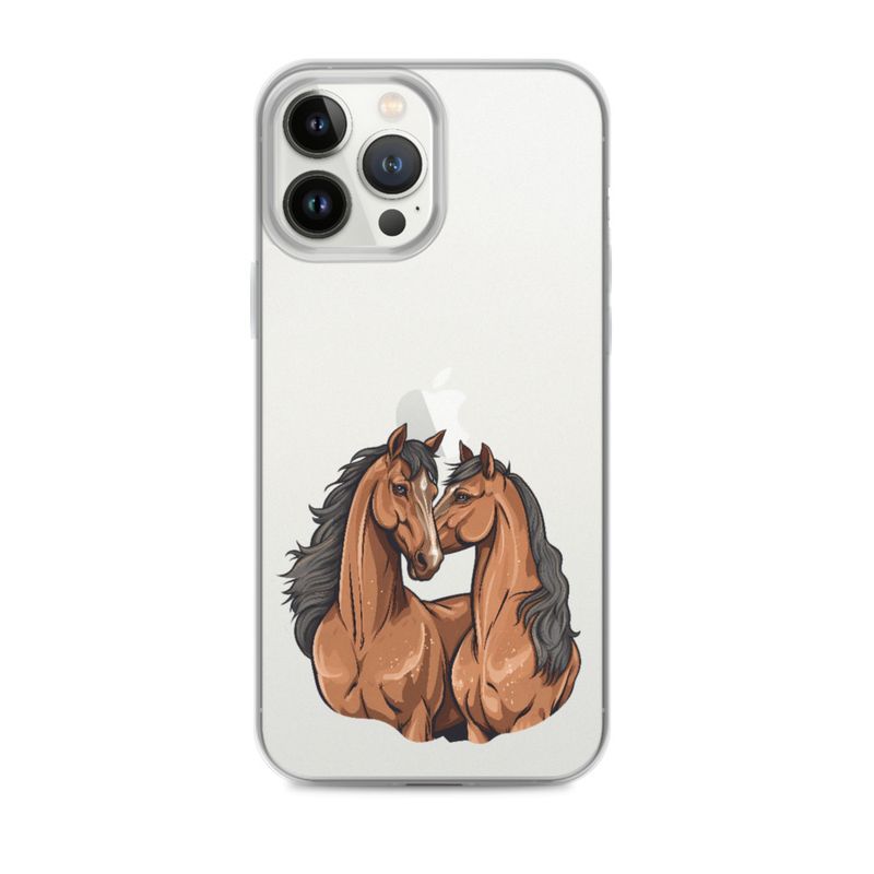 Clear Case for iPhone, Two brown horses snuggling, tdwcyd