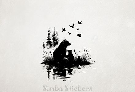 Bear mother with 2 bear cubs, outline art, wrbp7o