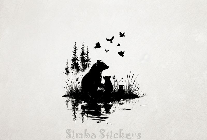 Bear mother with 2 bear cubs, outline art, wrbp7o