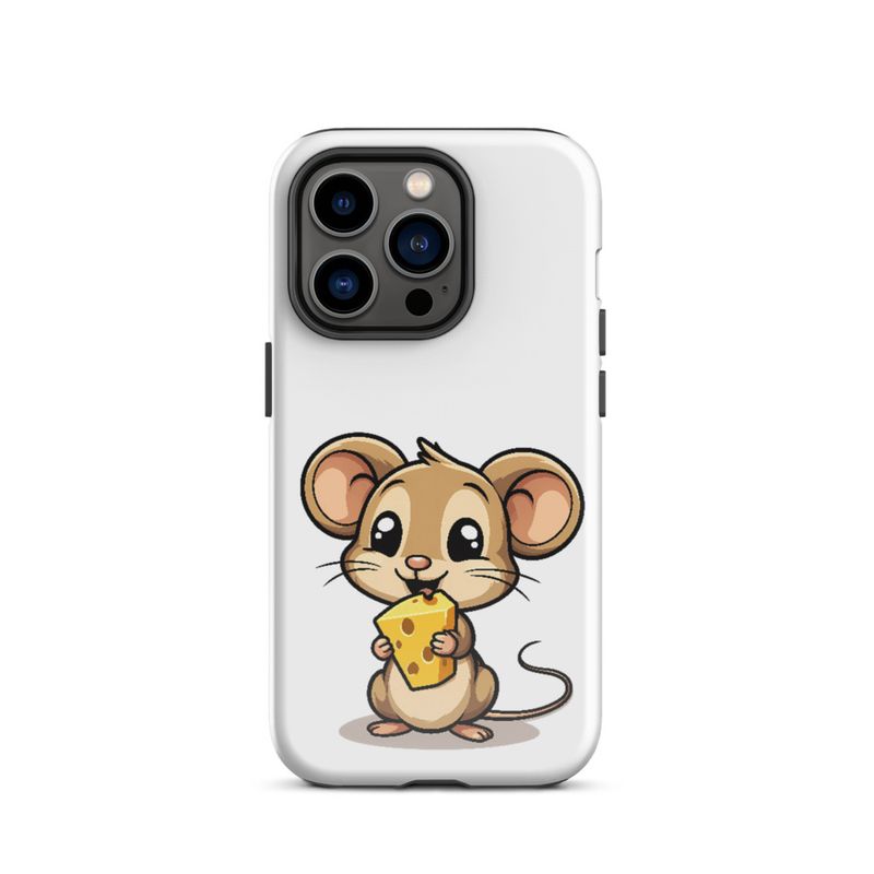 Tough Case for iPhone, Small Mouse happily licking large chunk of cheese, pqapy6