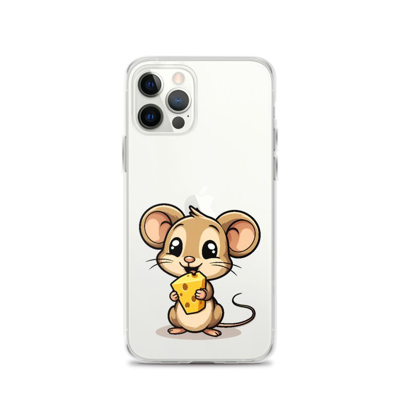 Clear Case for iPhone, Small Mouse happily licking large chunk of cheese, pqapy6