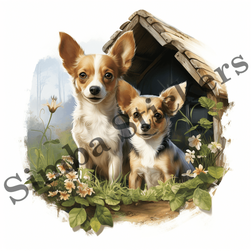 Chihuahua dogs, watercolour, image set, 10 images