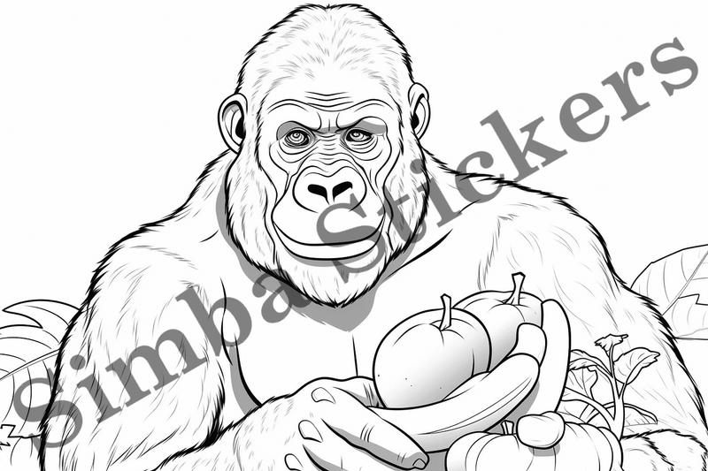 Colouring pages, bundle of gorillas, 25 images