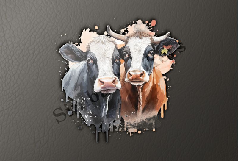 Cows nose-to-nose, watercolour