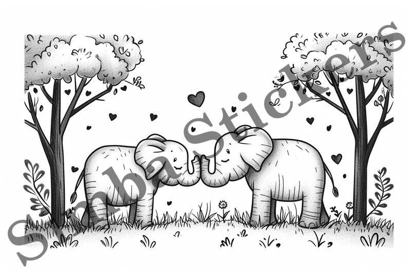 Colouring pages, Bundle of elephants in love, complex drawings, 10 images