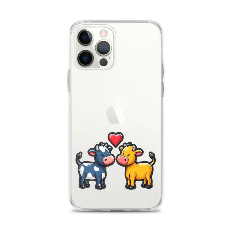 Clear Case for iPhone, Cattle, bull and cow in love, colourful , heart in picture, fvta2y