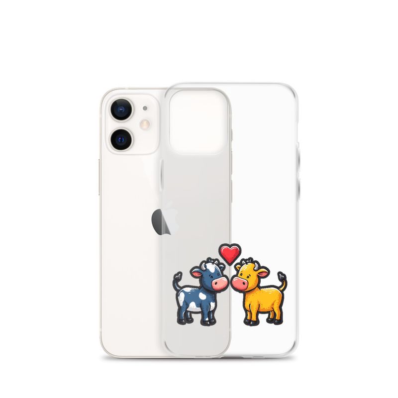 Clear Case for iPhone, Cattle, bull and cow in love, colourful , heart in picture, fvta2y