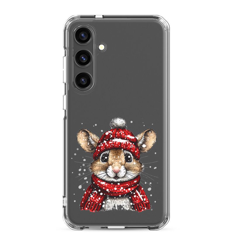 Clear Case for Samsung, Mouse wearing red winter hat and scarf in the snow, xg8dl3