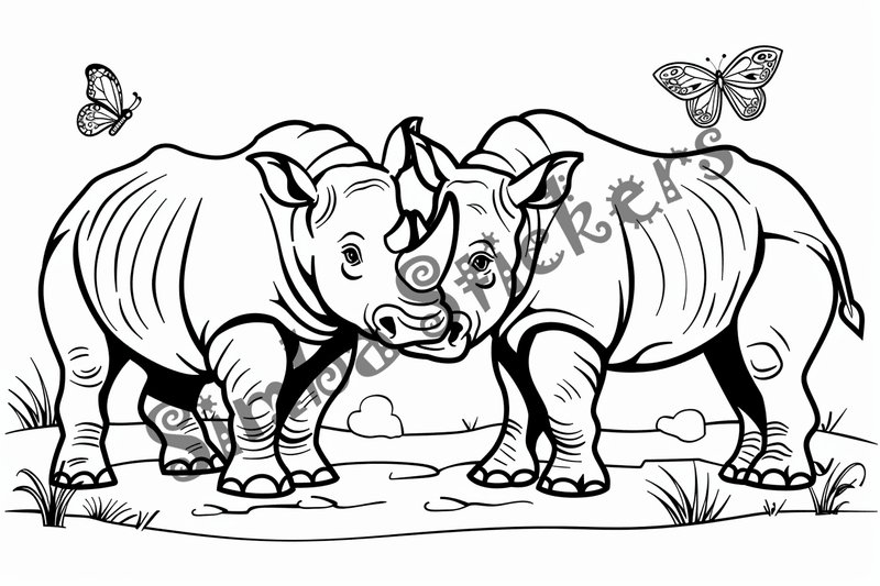 Colouring pages, bundle of rhinos in love, 25 images
