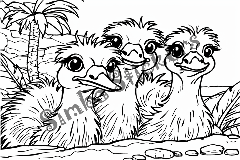 Colouring pages, bundle of ostriches, 25 images