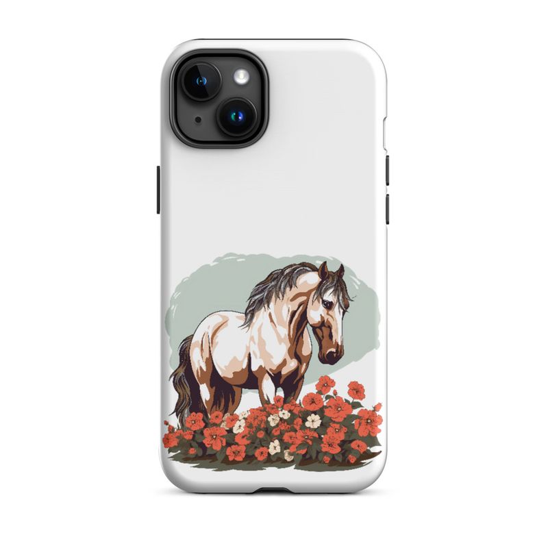 Tough Case for iPhone, Brown horse in field of red flowers, n4w2fj