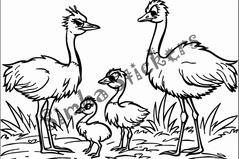 Colouring pages, bundle of ostriches, 25 images