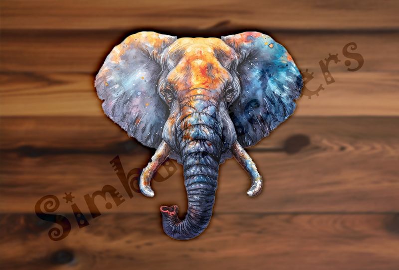 Elephant front, intensely vibrant watercolour