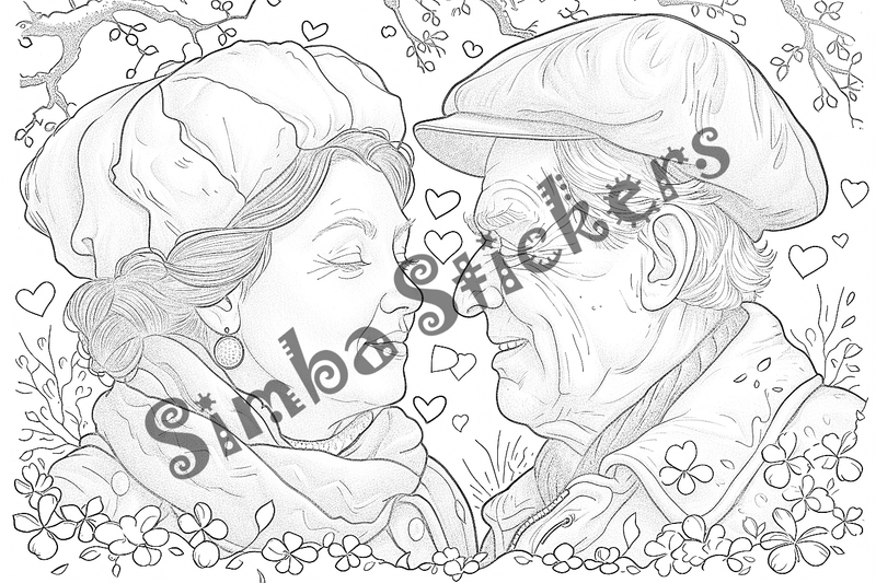 Colouring pages, bundle of people, elderly and grandparents with children, 50 images
