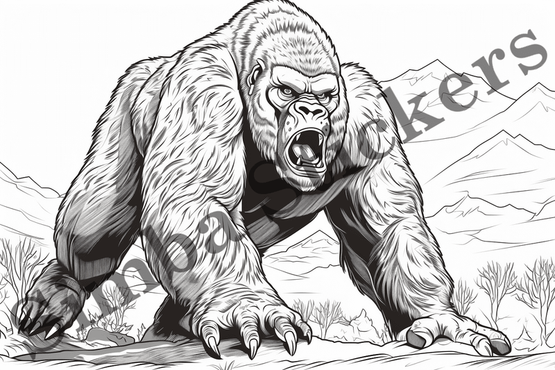 Colouring pages, bundle of gorillas, 25 images