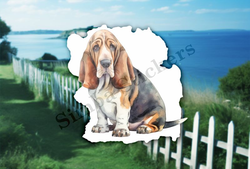Basset Hound dog, watercolour