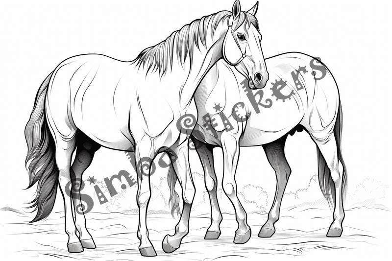 Colouring pages, bundle of horses, 25 images 2