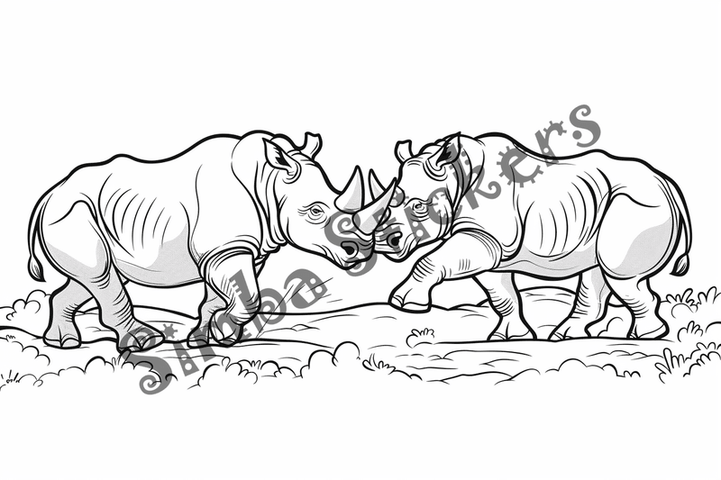 Colouring pages, bundle of rhino duos, 10 images