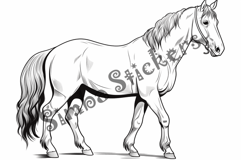 Colouring pages, bundle of horses standing, 10 images