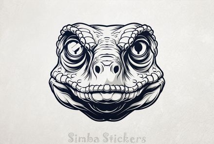 Dinosaur stone-faced and looking serious, outline art