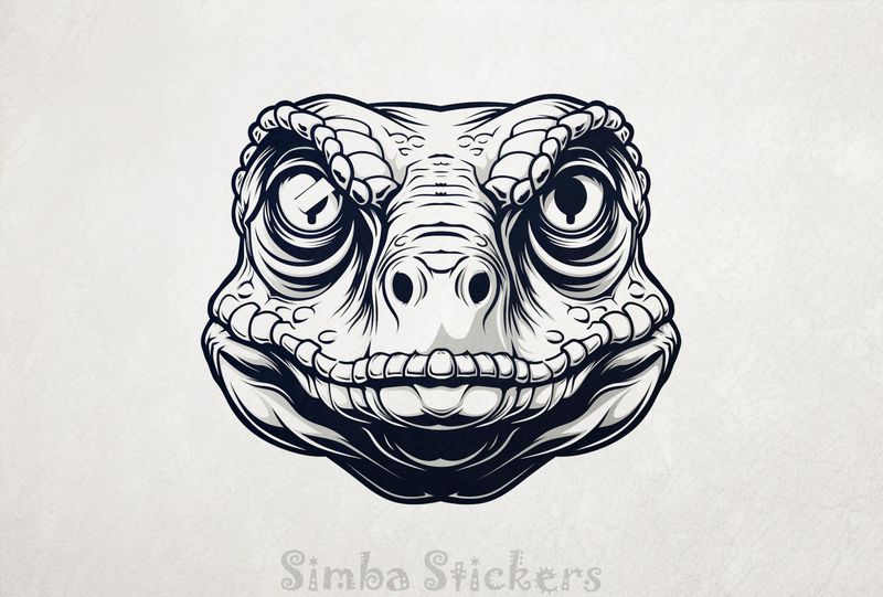 Dinosaur stone-faced and looking serious, outline art