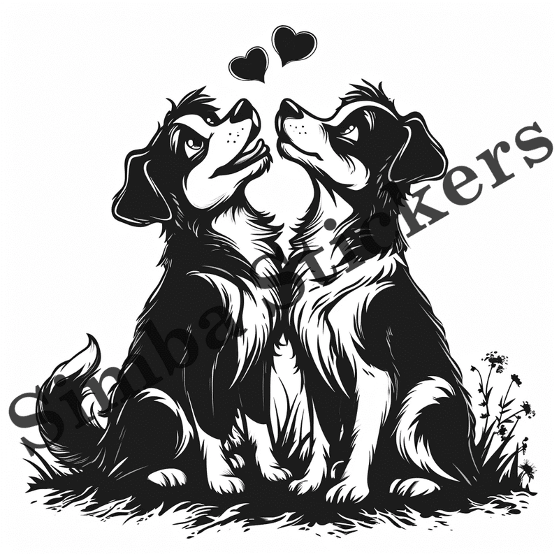 Dogs in love, outline art, image set, 10 images