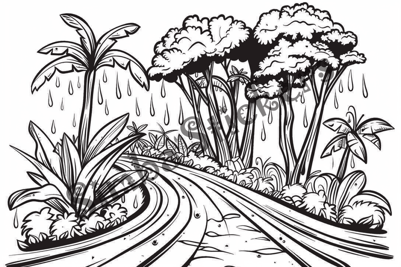 Colouring pages, bundle of Equatorial Rainforest landscape, 25 images