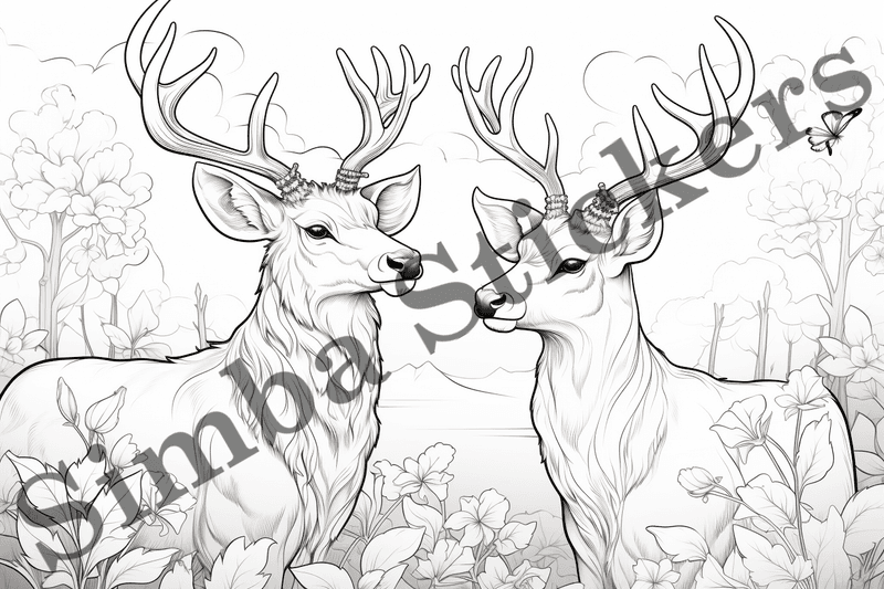 Colouring pages, bundle of deer in love, 10 images