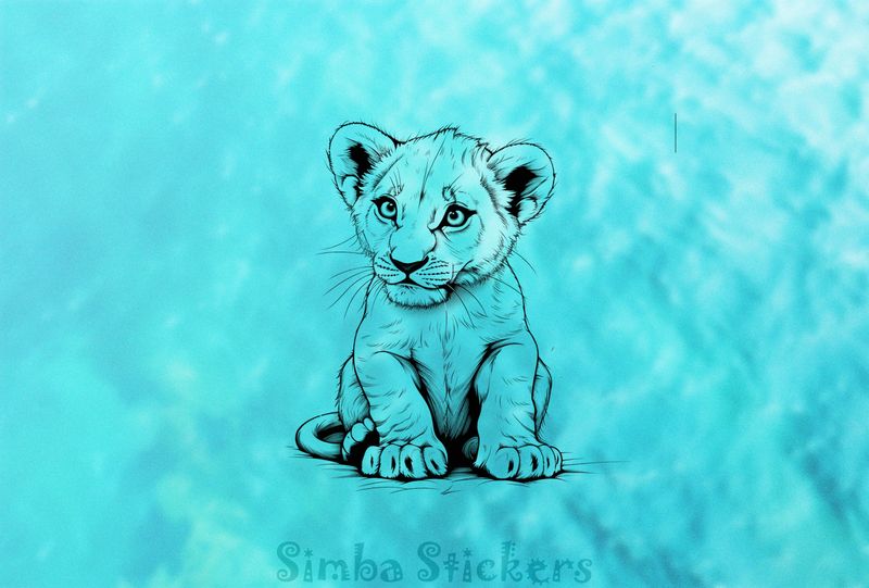 Lion cub sitting down, outline art, msjn2a