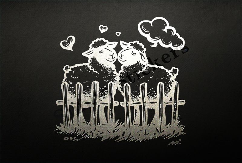 Sheep in love behind a fence, outline art