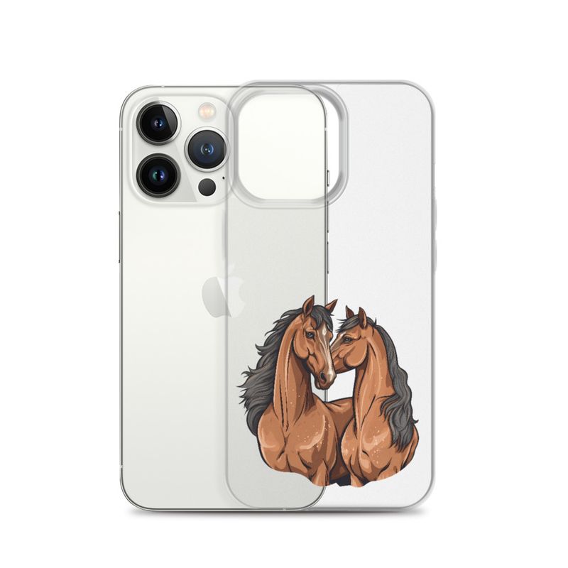 Clear Case for iPhone, Two brown horses snuggling, tdwcyd