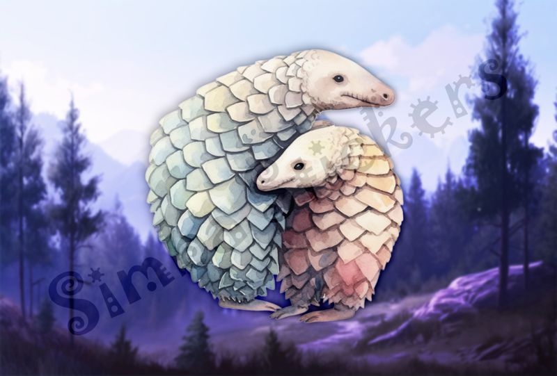 Pangolins in love, watercolour