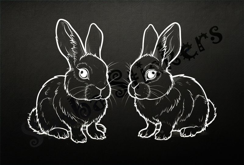 Hares looking cute, outline art