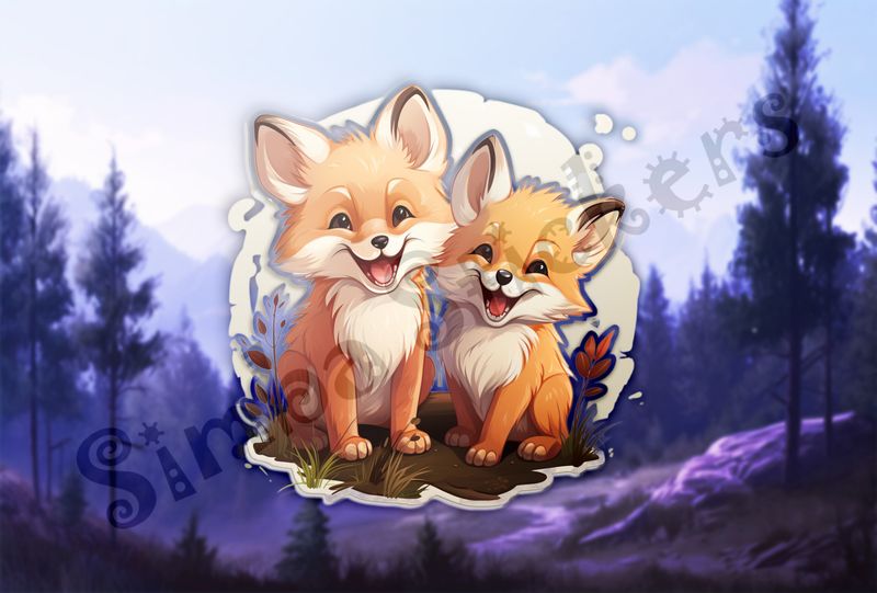 Two red fox kits laughing 
