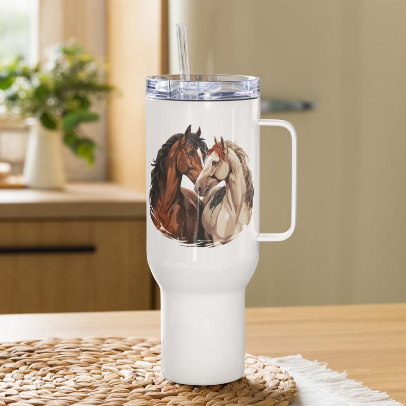 Travel Mug, Cattle, Horses nose-to-nose, jbgjpy