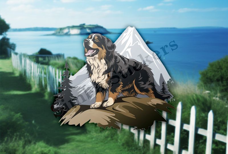 Bernase Mountain dog with mountain in background