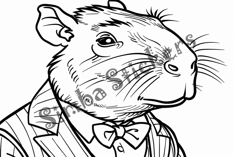 Colouring pages, bundle of capybaras wearing clothes, 10 images