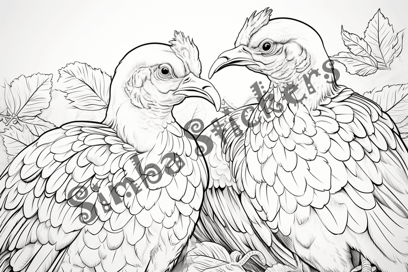 Colouring pages, bundle of turkeys in love, 25 images