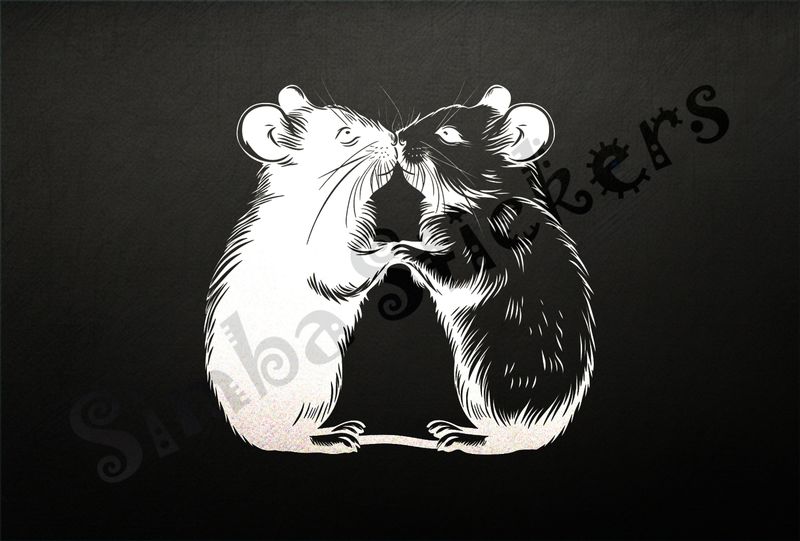 Mice nose-to-nose in love, holding hands, outline art