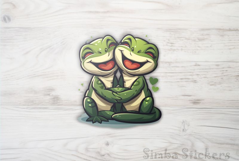 Green lizards laughling in loving embrace