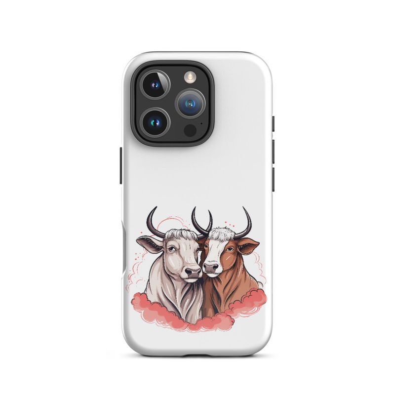 Tough Case for iPhone, Bull and cow, romantic, reddish clouds, qoucds