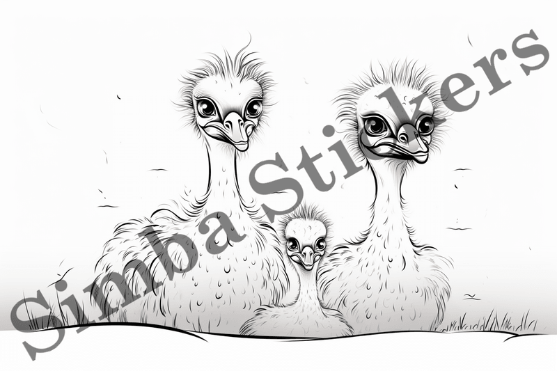 Colouring pages, Bundle of ostriches, 10 images