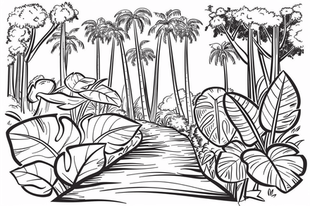 Colouring pages, bundle of Equatorial Rainforest landscape vegetation, 10 images