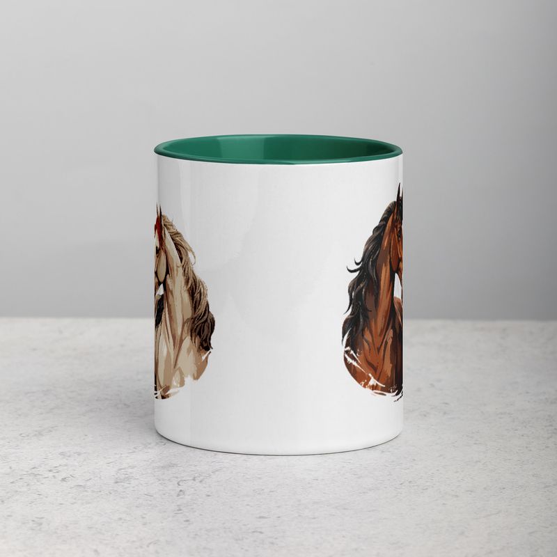 White Ceramic Mug with Color Inside, 11&amp;15oz, Horses nose-to-nose, jbgjpy