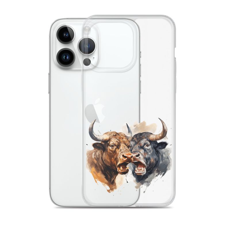 Clear Case for iPhone, Bulls facing up to each other, watercolour, dx5eff