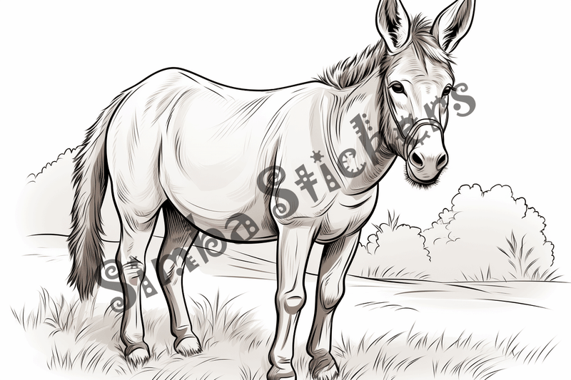 Colouring pages, bundle of donkeys with children, 25 images 2