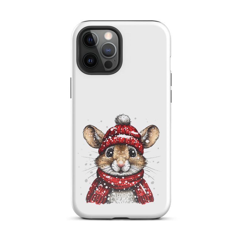 Tough Case for iPhone, Mouse wearing red winter hat and scarf in the snow, xg8dl3