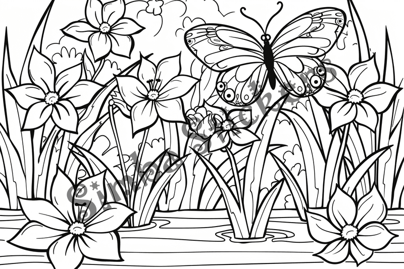 Colouring pages, bundle of butterflies over flowers, 10 images