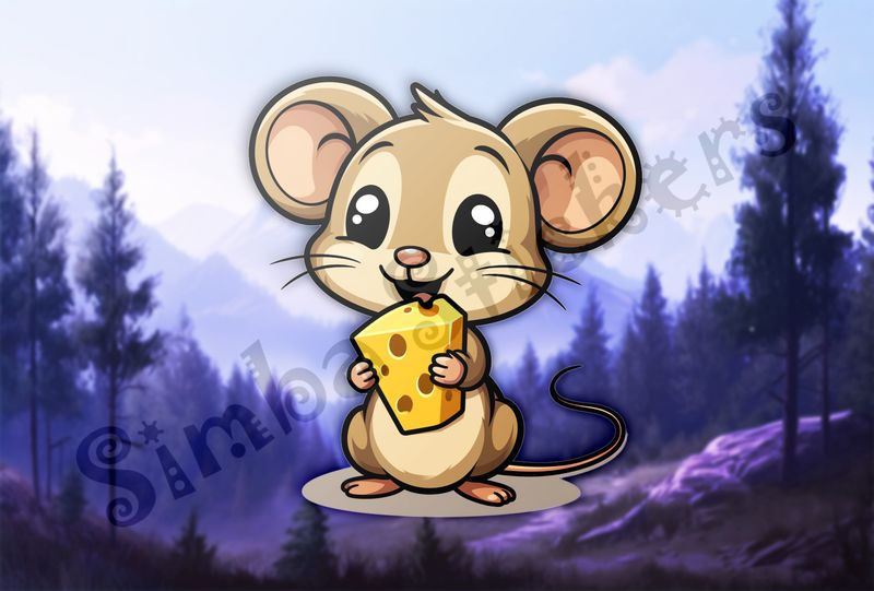 Small Mouse happily licking large chunk of cheese, pqapy6